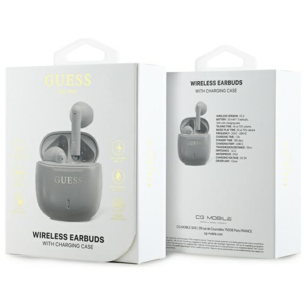 Belaidės ausinės Guess TWS Printed Classic Logo, pilkai rudos (taupe)