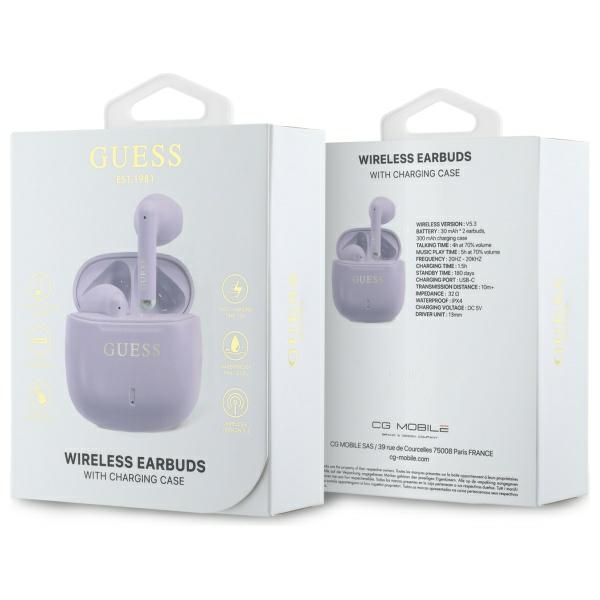Belaidės ausinės Guess GUTWSJ14ESGU TWS Printed Classic Logo, violetinės