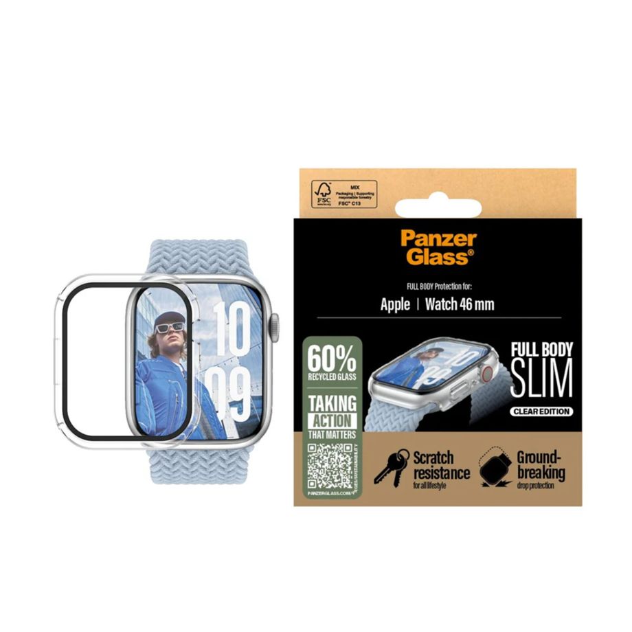 PanzerGlass Snappie pilnas apsauginis dėklas Apple Watch 10 46mm, skaidrus