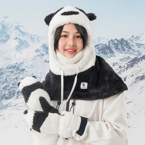 Qunature slidinėjimo pirštinės Panda, S dydis, juodos ir baltos