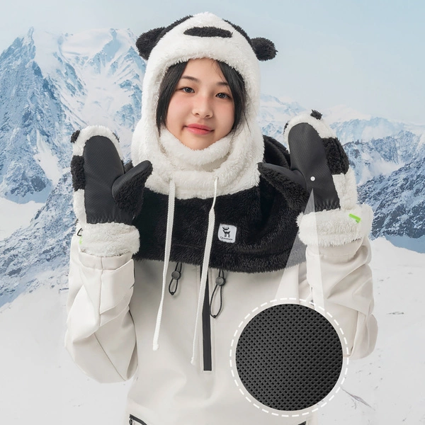 Qunature slidinėjimo pirštinės Panda, S dydis, juodos ir baltos