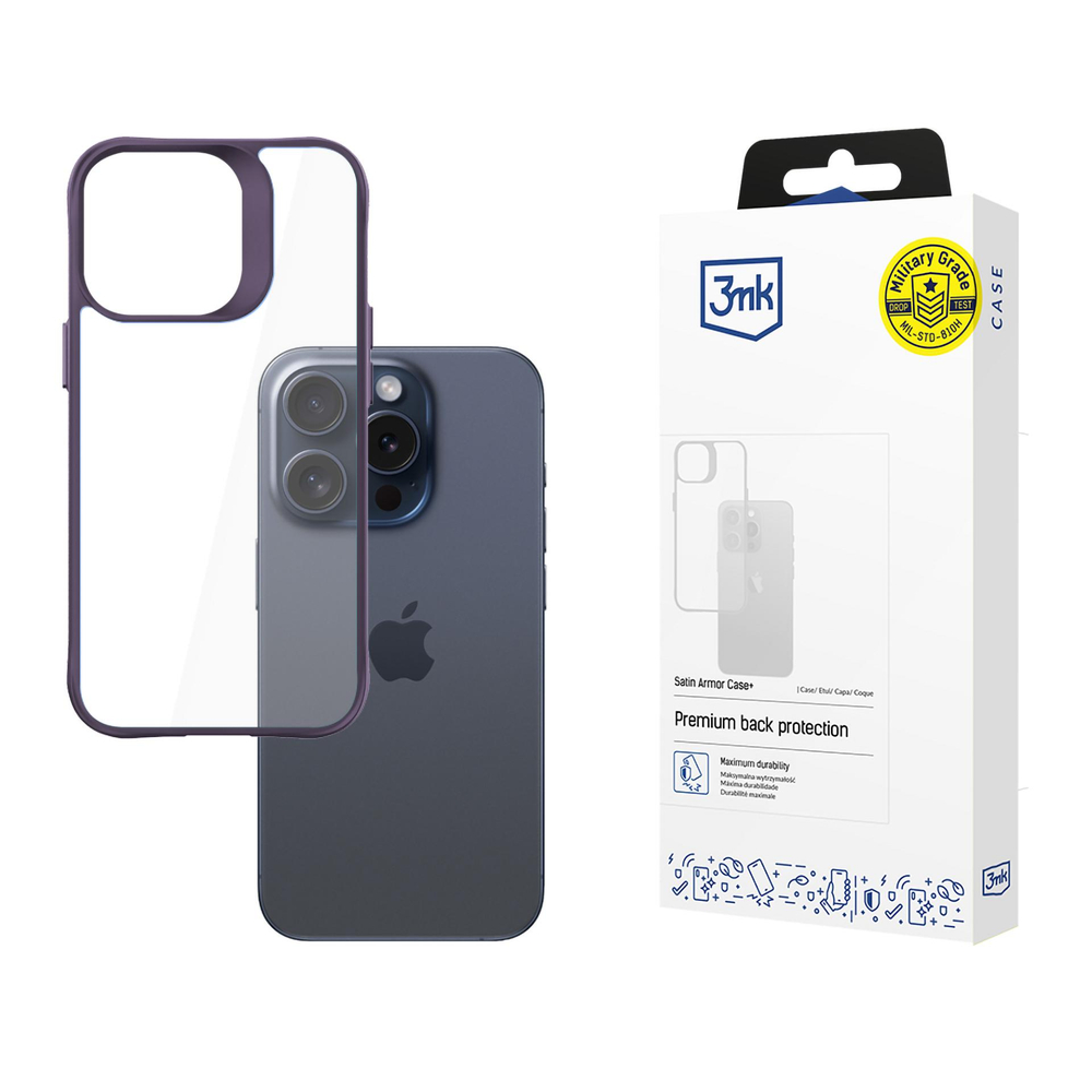 3mk Satin Armor Case+ for iPhone 15 Pro Max, Transparent / Purple