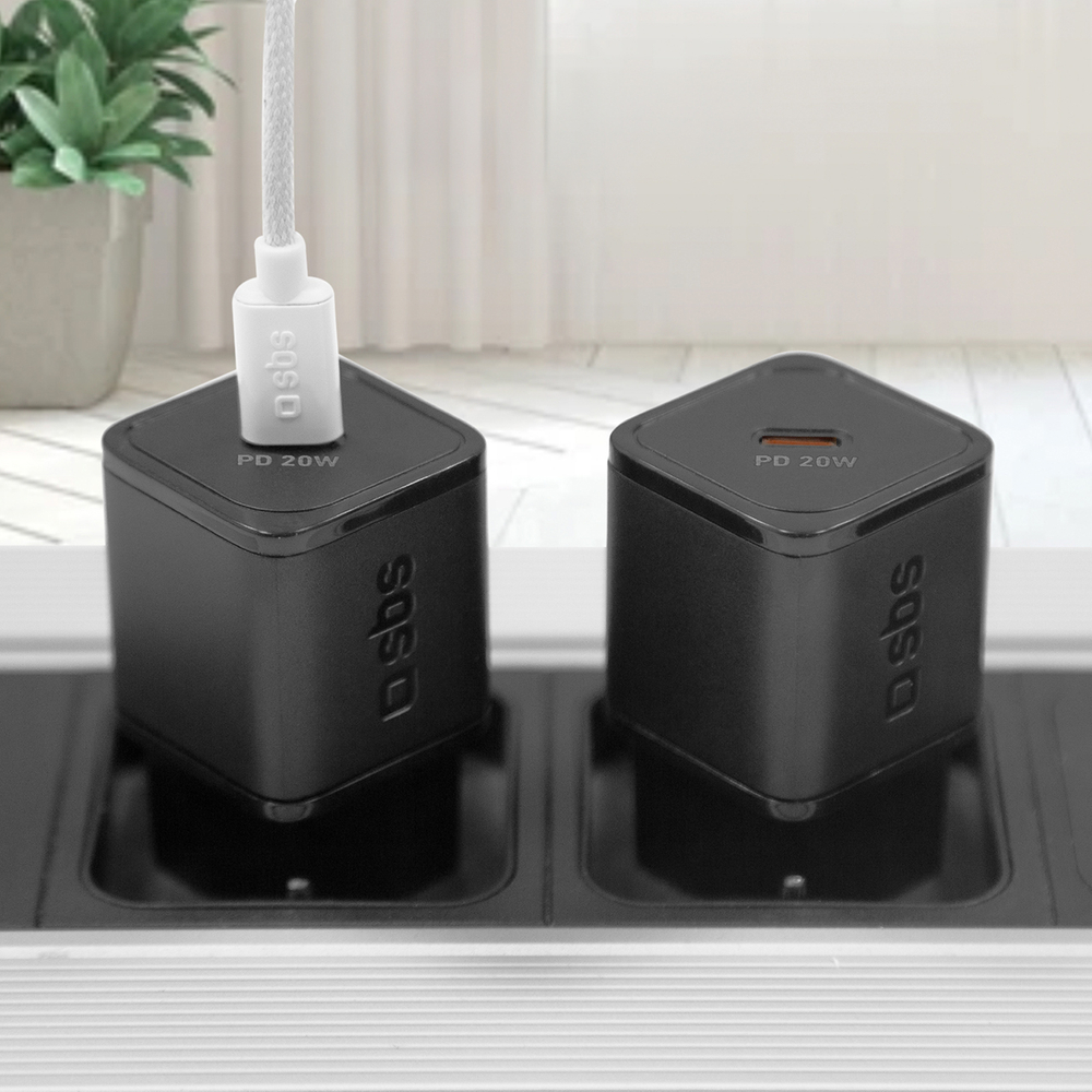 Sbs 20W GaN USB-C Wall Charger with Power Delivery, Black