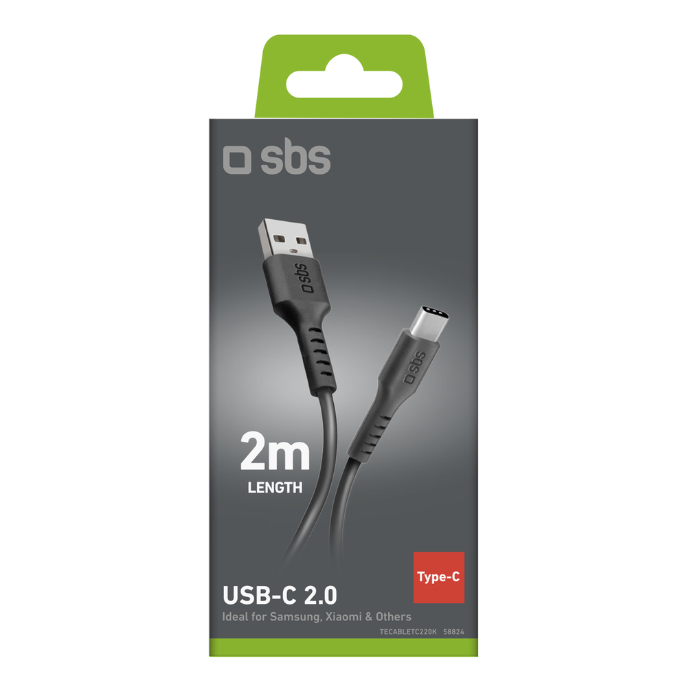 SBS USB-A į USB-C laidas (2 m), juodas