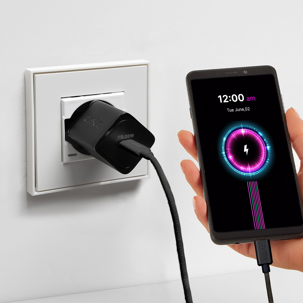 SBS USB-C į USB-C laidas 1.5m 60W, pintas, juodas