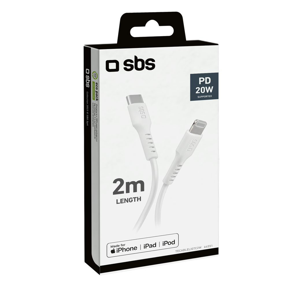 Sbs USB-C – „Lightning“ laidas MFi, 2 m, baltas