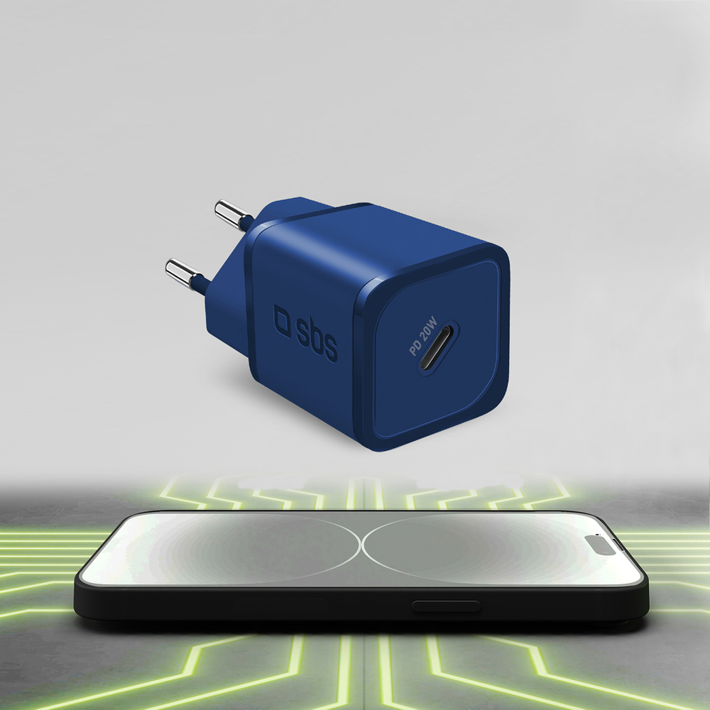SBS 20W GaN tinklo įkroviklis su Power Delivery, mėlynas