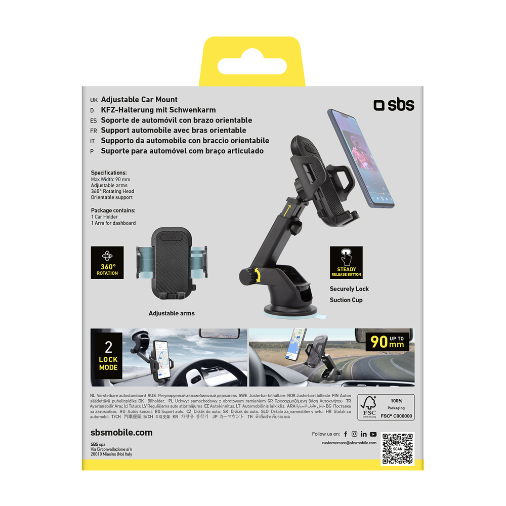 Sbs TEHWSUPWIND Telescopic Smartphone Car Holder with Suction Cup, Black