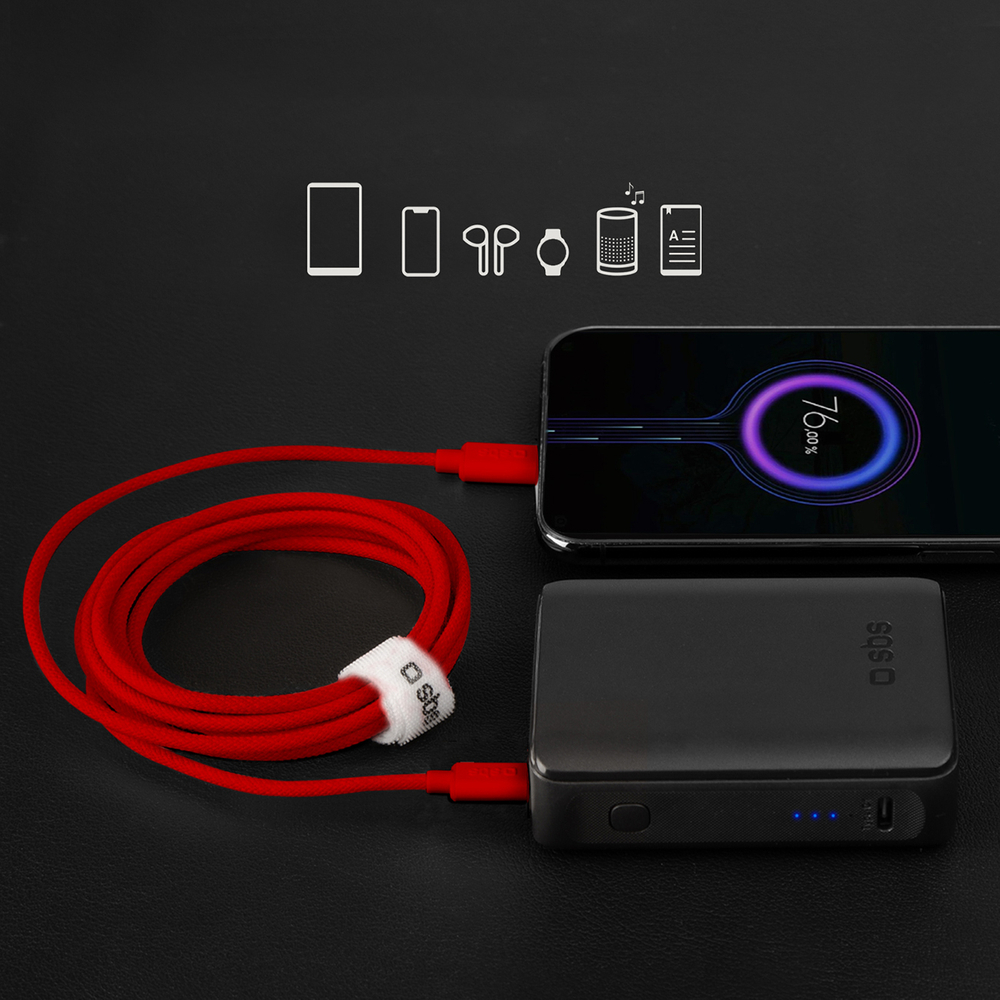 SBS USB-C į USB-C laidas 1.5m 60W, pintas, raudonas