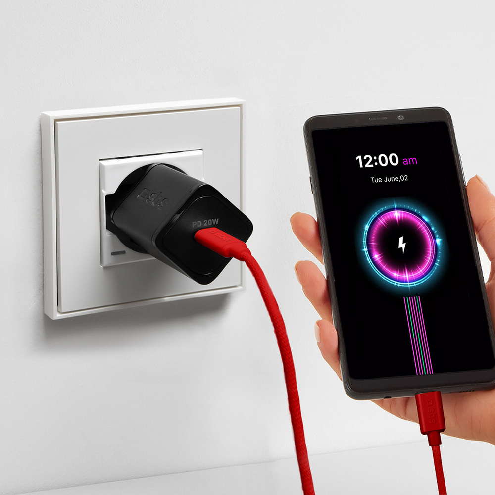SBS USB-C į USB-C laidas 1.5m 60W, pintas, raudonas