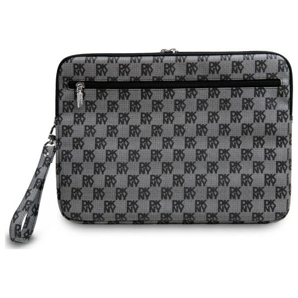 DKNY Laptop Sleeve Checkered Pattern Printed Stripes 14\", Black