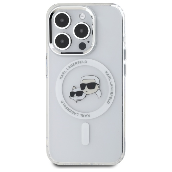 Karl Lagerfeld iPhone 15 Pro Max Case IML Metal Karl&Choupette MagSafe, White