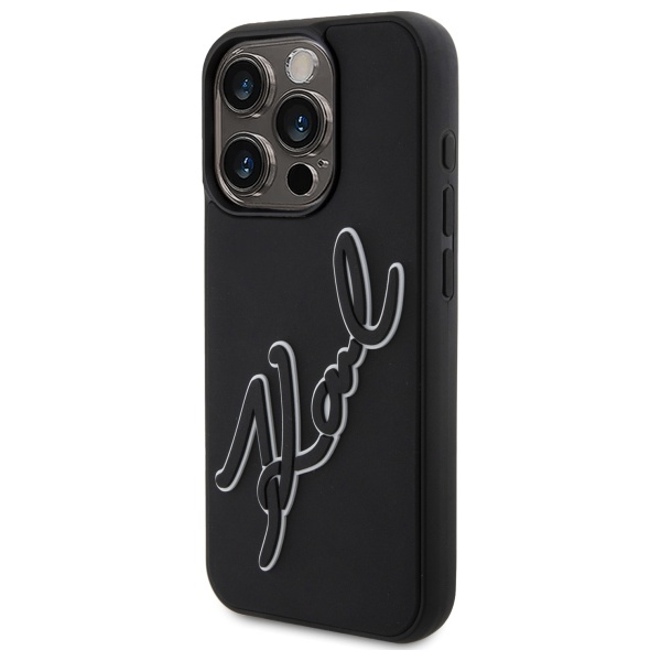 Karl Lagerfeld dėklas iPhone 15 Pro Max telefonui 3D Rubber Signature, juodas