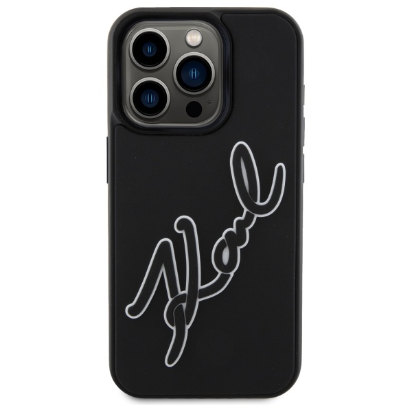 Karl Lagerfeld dėklas iPhone 15 Pro Max telefonui 3D Rubber Signature, juodas