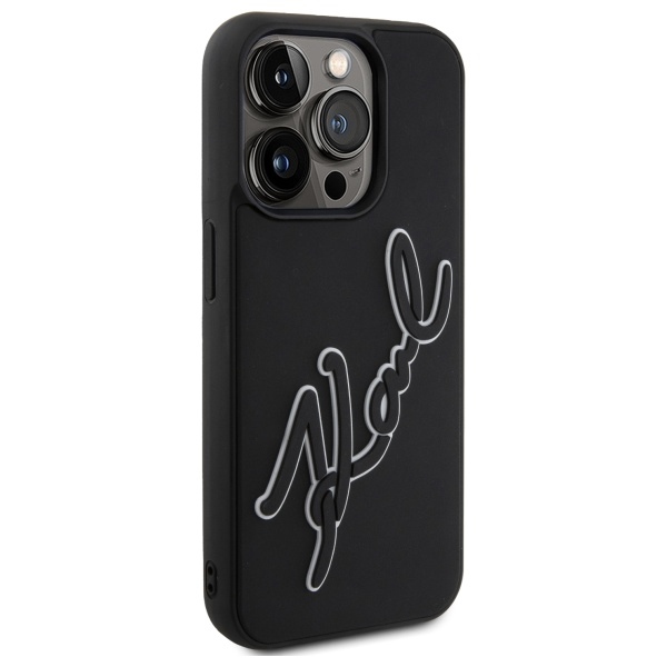 Karl Lagerfeld dėklas iPhone 15 Pro Max telefonui 3D Rubber Signature, juodas
