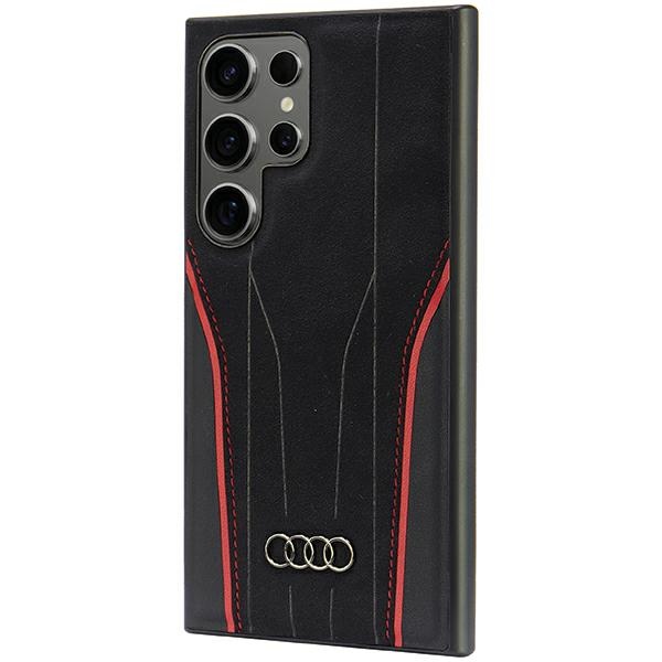 Audi dėklas Samsung Galaxy S24 Ultra telefonui, natūrali oda, MagSafe, juodas/raudonas