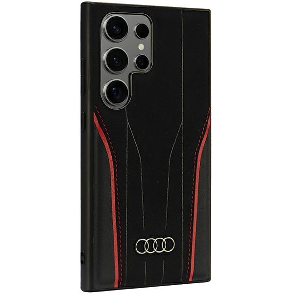 Audi dėklas Samsung Galaxy S24 Ultra telefonui, natūrali oda, MagSafe, juodas/raudonas