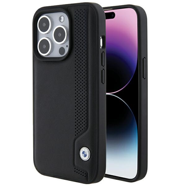 BMW iPhone 15 Pro Max Case Leather Blue Dots, Black