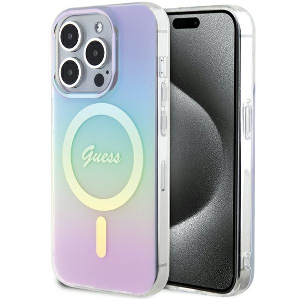 Guess dėklas iPhone 15 Pro Max telefonui IML Iridescent MagSafe, violetinis