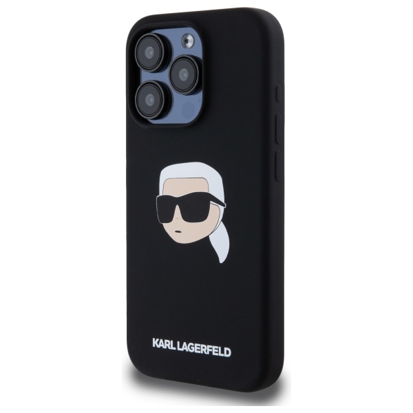 Karl Lagerfeld Silicone Karl Head dėklas iPhone 15 Pro Max su MagSafe, juodas