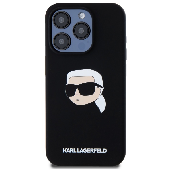 Karl Lagerfeld Silicone Karl Head dėklas iPhone 15 Pro Max su MagSafe, juodas