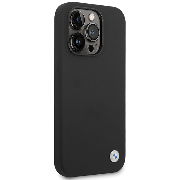 BMW dėklas iPhone 15 Pro Max telefonui Silicone Metal Logo, juodas