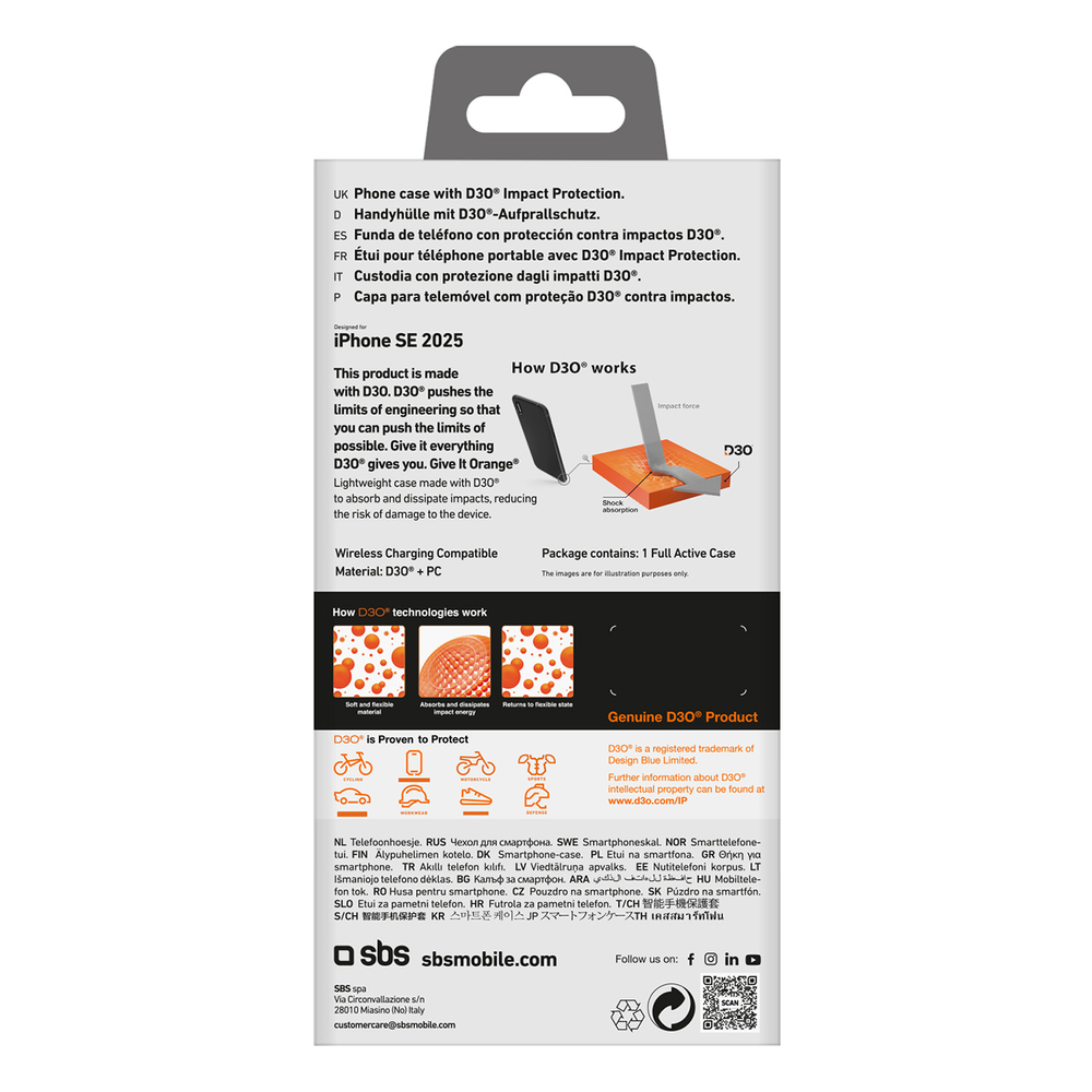 SBS Full Active D3O dėklas, skirtas iPhone 16e, juodas