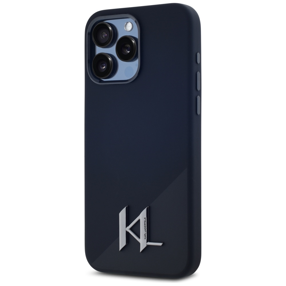 Karl Lagerfeld dėklas iPhone 15 Pro Max, Silicone Shadow Metal Initial MagSafe, juodas