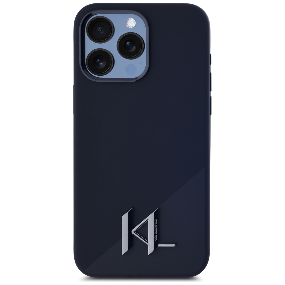 Karl Lagerfeld dėklas iPhone 15 Pro Max, Silicone Shadow Metal Initial MagSafe, juodas