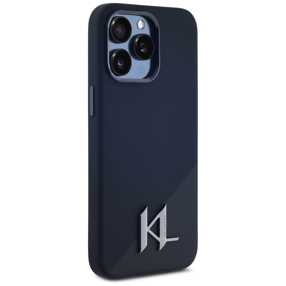 Karl Lagerfeld dėklas iPhone 15 Pro Max, Silicone Shadow Metal Initial MagSafe, juodas