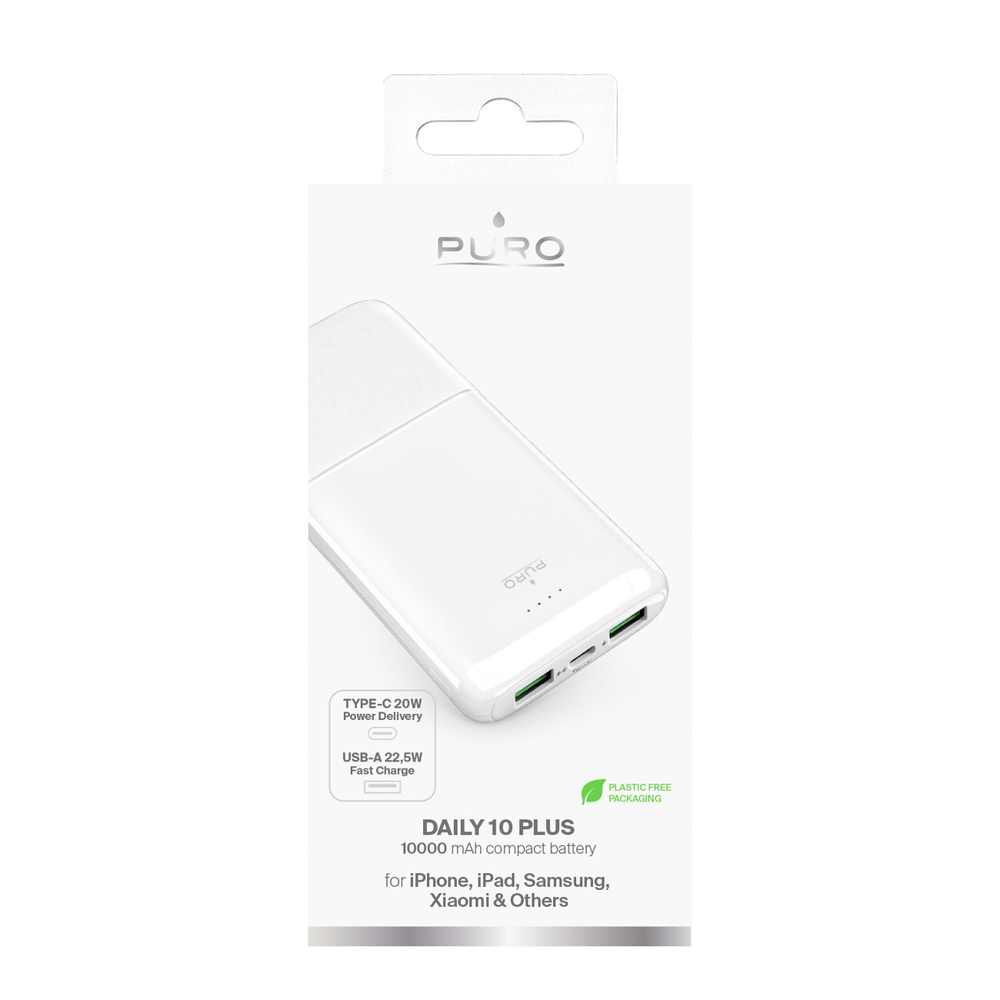 Puro DAILY 10 PLUS Power Bank 10000mAh 22.5W, White