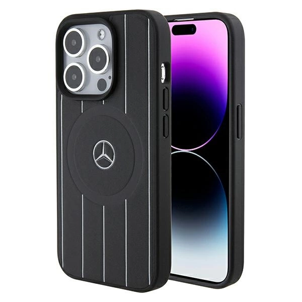 Mercedes Stripes Pattern odinis dėklas su MagSafe skirtas iPhone 15 Pro Max, juodas