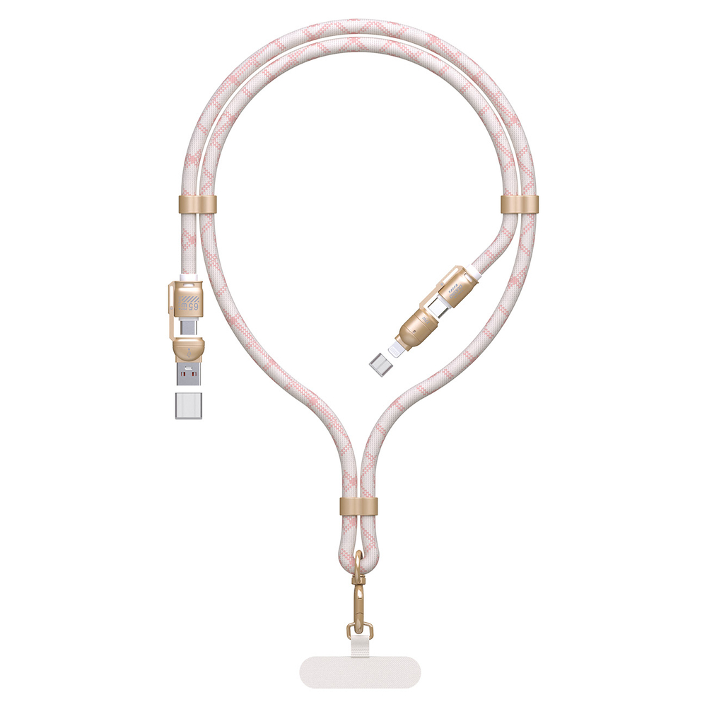 Dudao L20MAX 4in1 USB-A / USB-C / Lightning Cable & Lanyard 65W 1.5m, Pink