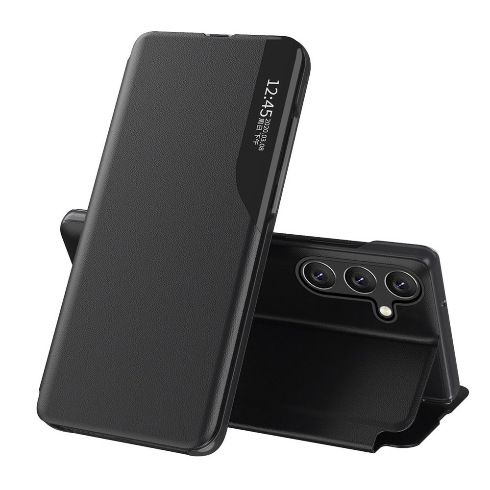 Hurtel Samsung Galaxy S24 FE Eco Leather View Case with Stand, Black