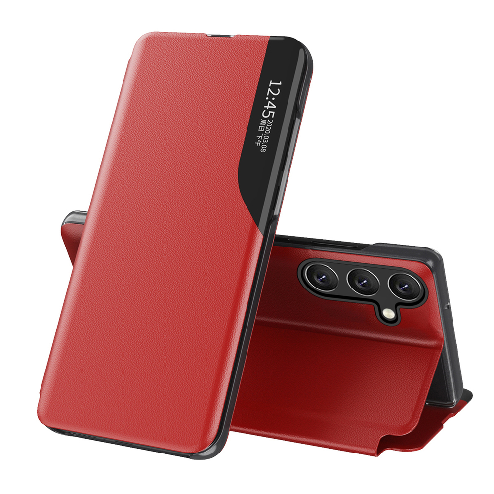 Hurtel Eco Leather View Case atverčiamasis dėklas Samsung Galaxy S24 FE - Raudonas