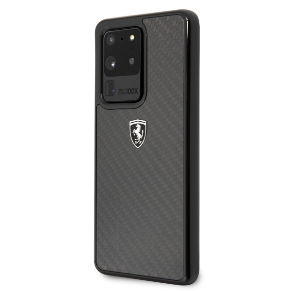 Ferrari dėklas Samsung Galaxy S20 Ultra telefonui Carbon Heritage, juodas