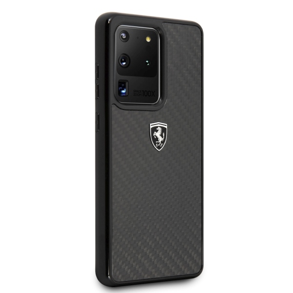 Ferrari dėklas Samsung Galaxy S20 Ultra telefonui Carbon Heritage, juodas