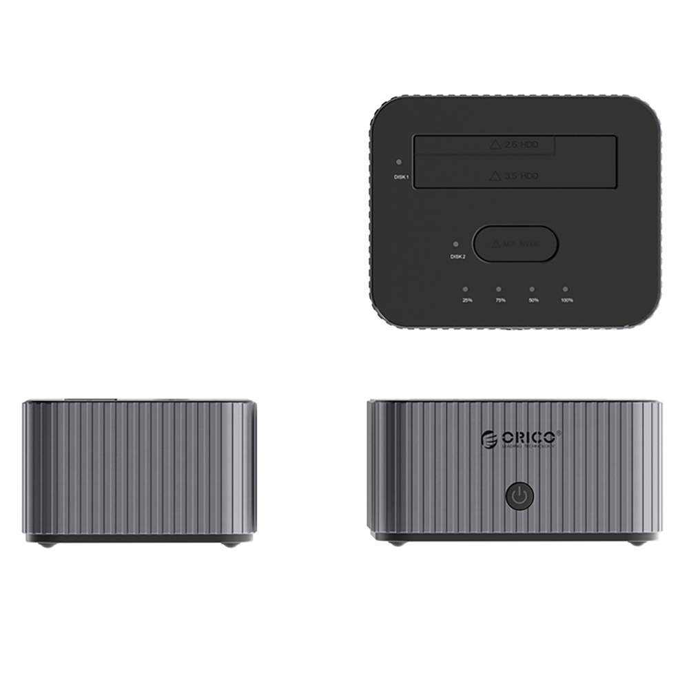 Orico IT28E-C dviejų diskų doko stotis, M.2 NVME / SATA HDD / SSD, pilka