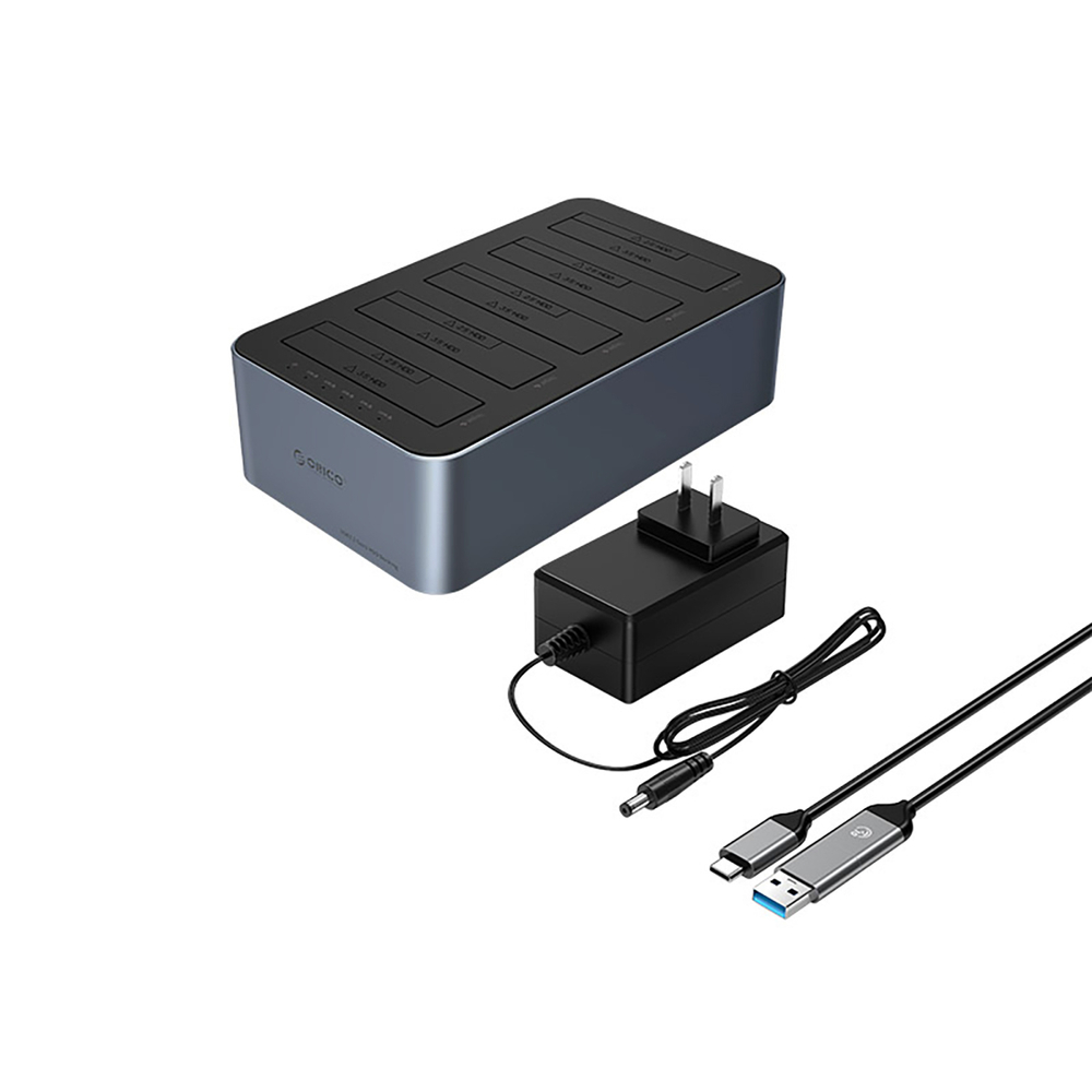 Orico 6656C3-C 5 skyrių doko stotis 2.5\"/3.5\" SATA HDD/SSD su neprisijungusio klonavimo funkcija, pilka
