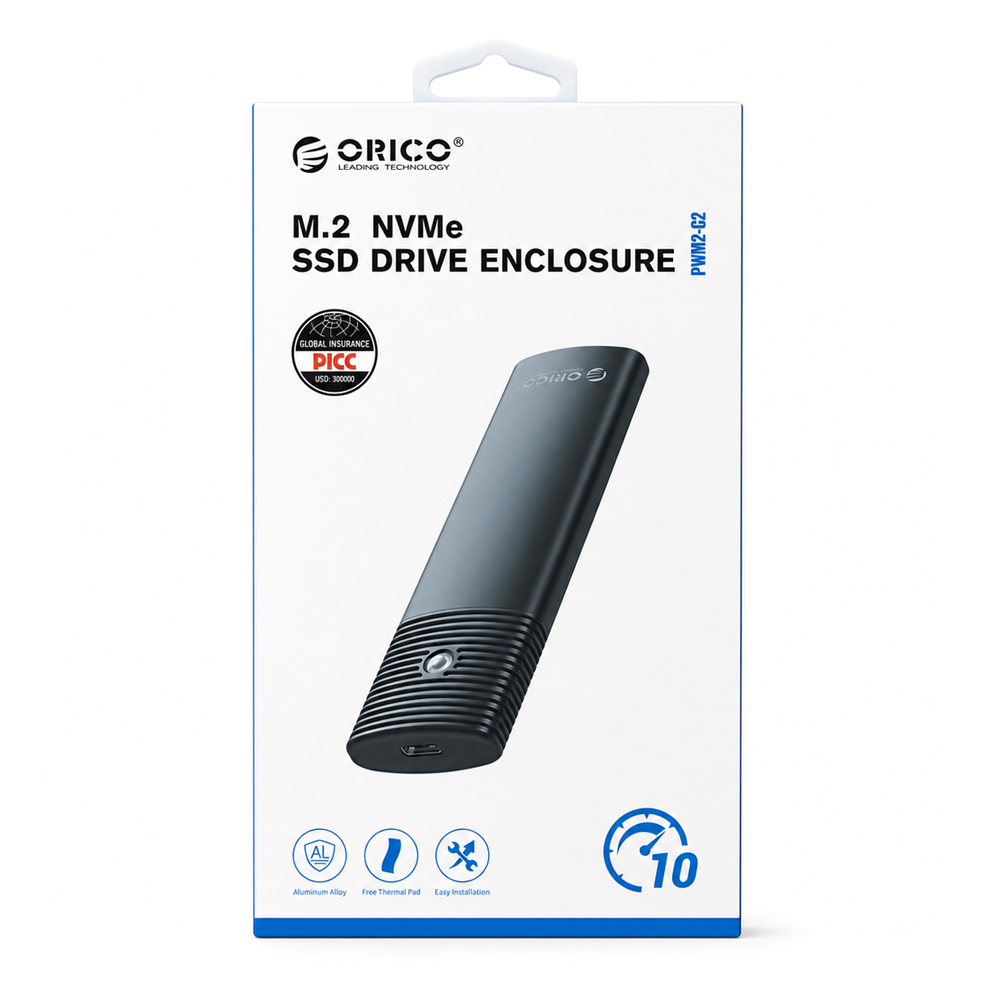 Orico PWM2-G2 išorinis M.2 NVMe SSD dėklas USB-C 10Gb/s, juodas