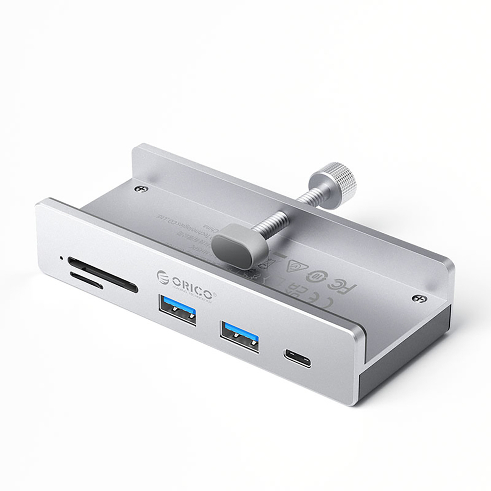 Orico MH5PC prie stalo tvirtinamas USB-C šakotuvas su SD/TF skaitytuvu, sidabrinis