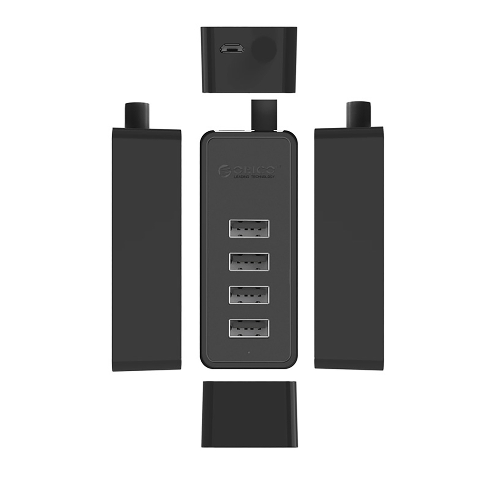 HUB 4-port USB-A 2.0 cable 0.3M - black
