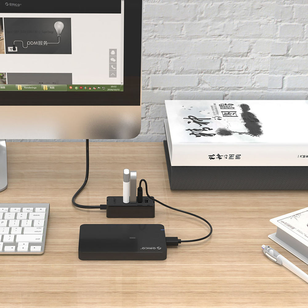 HUB 4-port USB-A 2.0 cable 0.3M - black