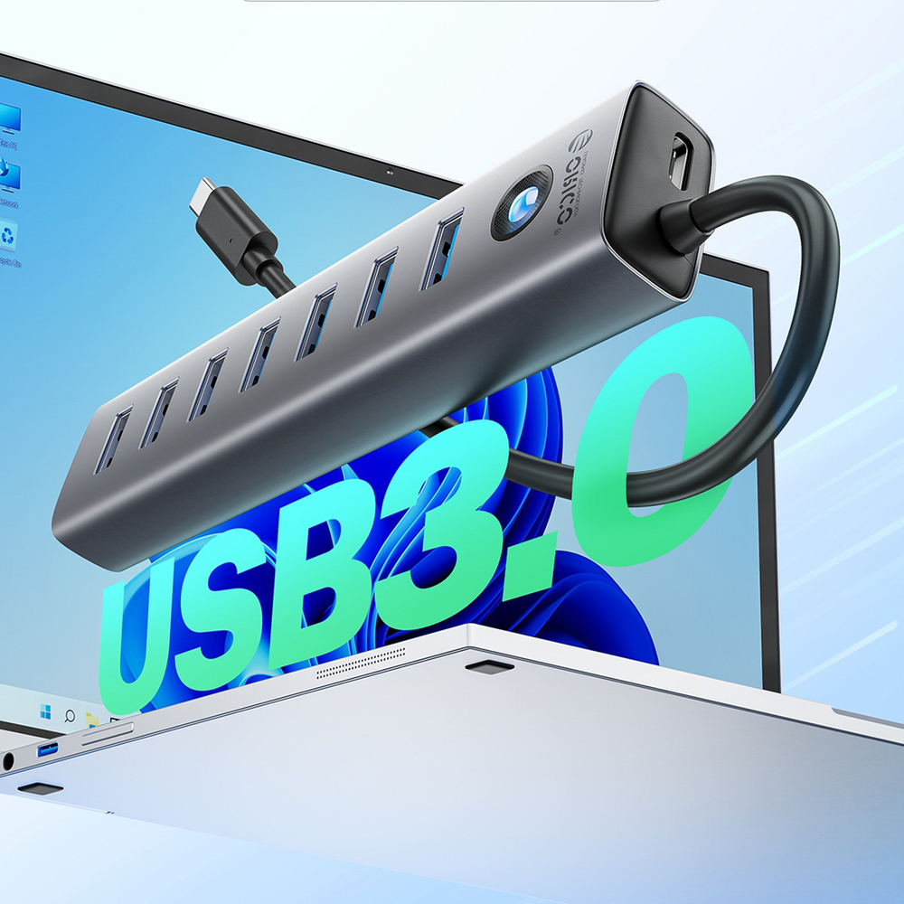 Orico CL7U-U3 USB Hub 7x USB-A 3.0 šakotuvas, pilkas
