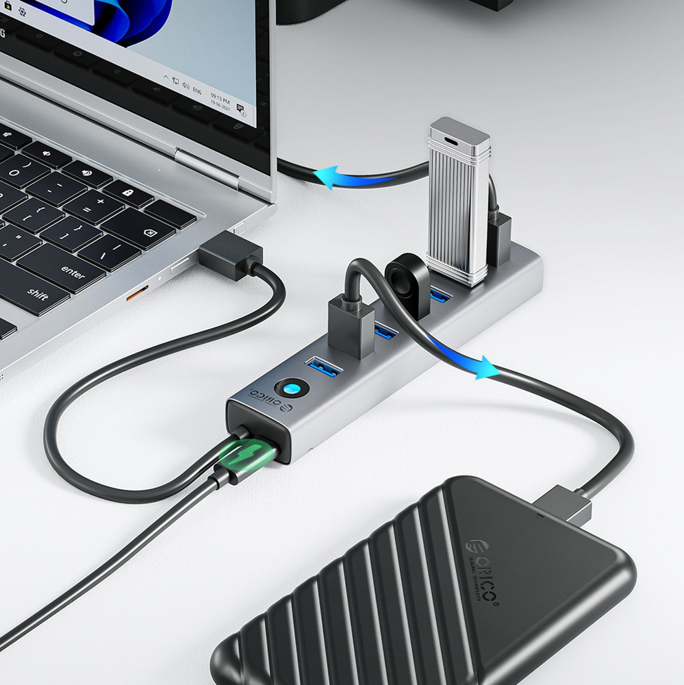 Orico CL7U-U3 USB Hub 7x USB-A 3.0 šakotuvas, pilkas