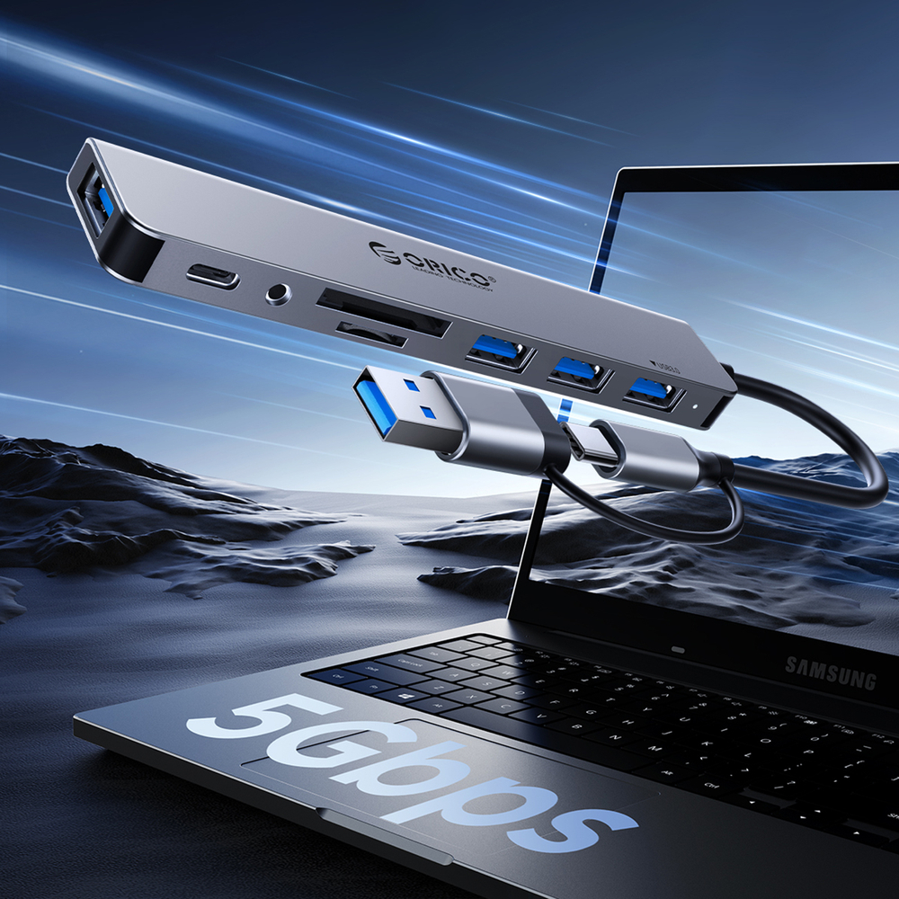 Orico YSB4-U2 USB-C Hub 5-in-1 with PD 65W, Gray