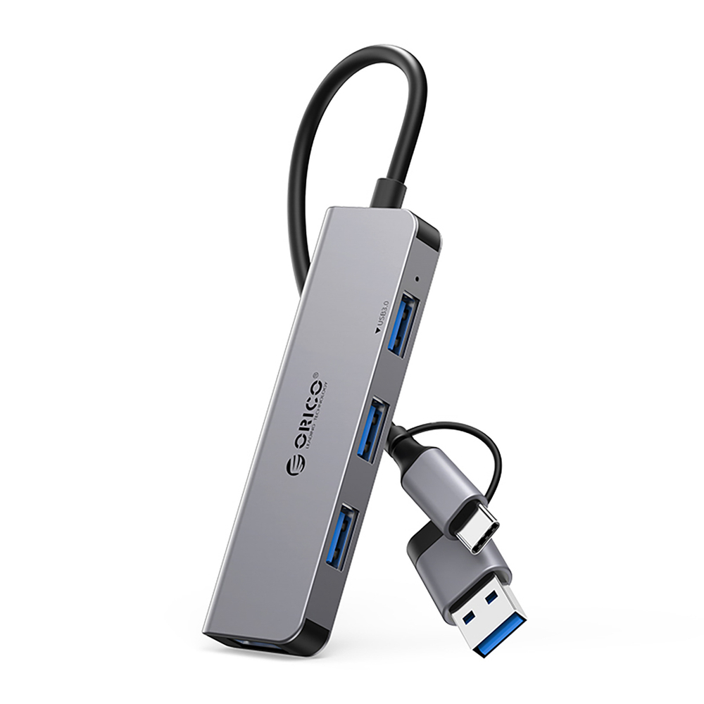 HUB 4-port input 2in1: USB-A/USB-C / output: 3x USB-A 2.0 + 1x 3.0 cable 0.17M - gray