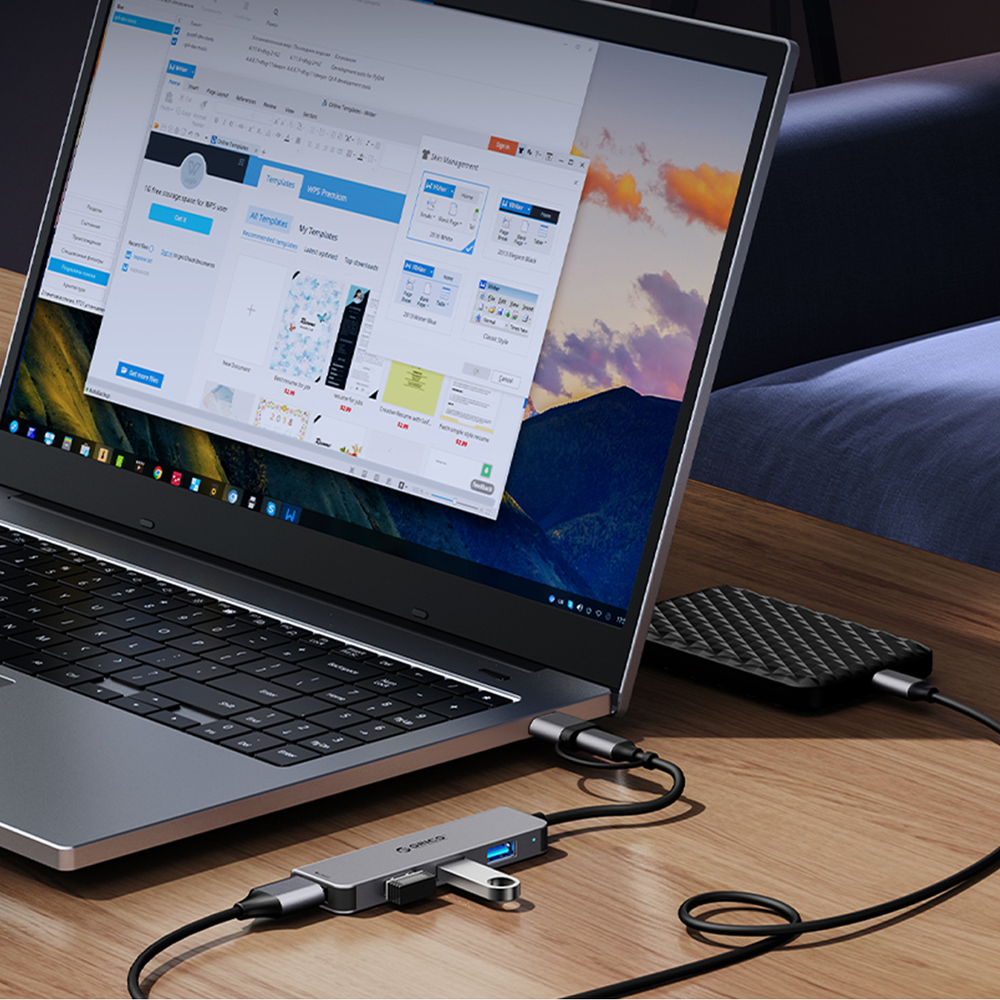 HUB 7-port input 2in1: USB-A/USB-C / output: 4x USB-A 2.0 + 1x 3.0 2x USB-C cable 0.17M - gray