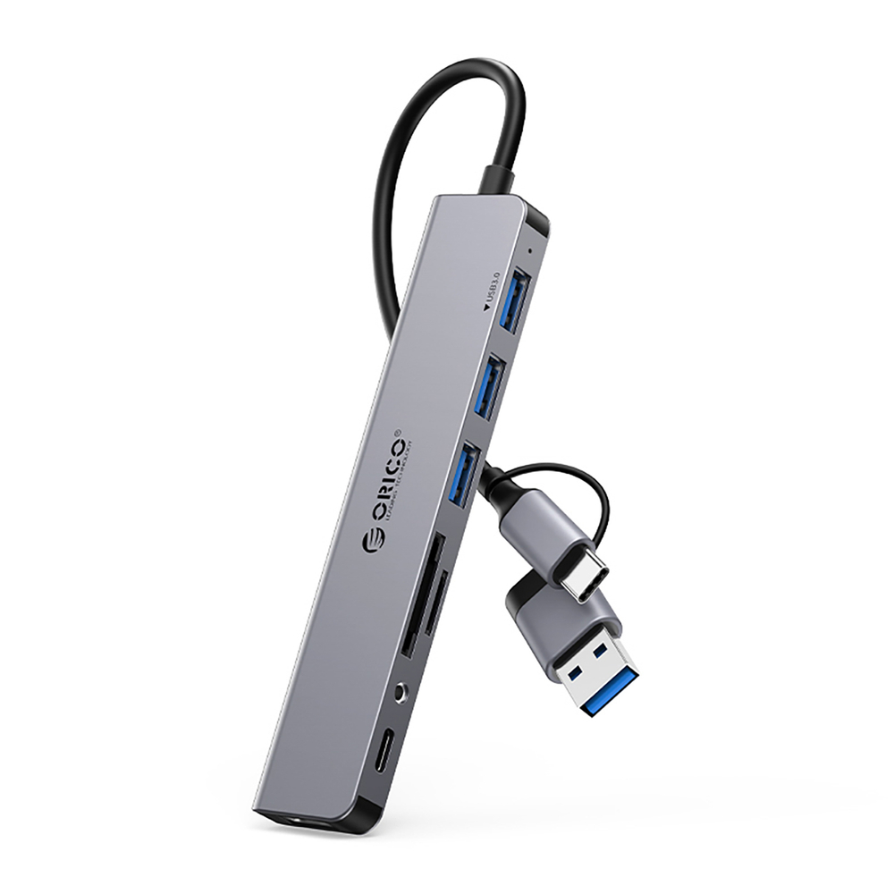 HUB input 2in1: USB-A/USB-C / output: 3x USB-A 2.0 + 1x 3.0 USB-C 3.5mm Audio & Microphone 2x TF&SD cable 0.17M...