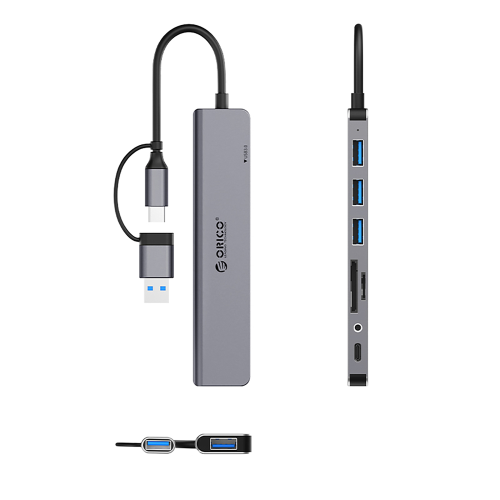 HUB input 2in1: USB-A/USB-C / output: 3x USB-A 2.0 + 1x 3.0 USB-C 3.5mm Audio & Microphone 2x TF&SD cable 0.17M...